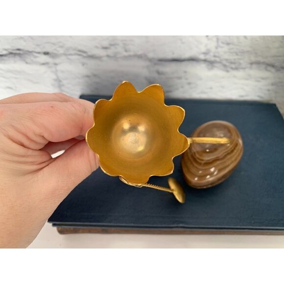 Marble Egg Gold-toned Stand Gold-Toned Spoon Matching Marble Stand Vtg - Picture 6 of 9